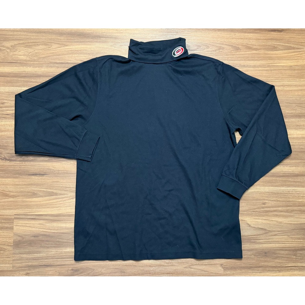VTG Lands End Carolina Hurricanes Logo NHL Black Turtleneck Shirt Mens Sz L